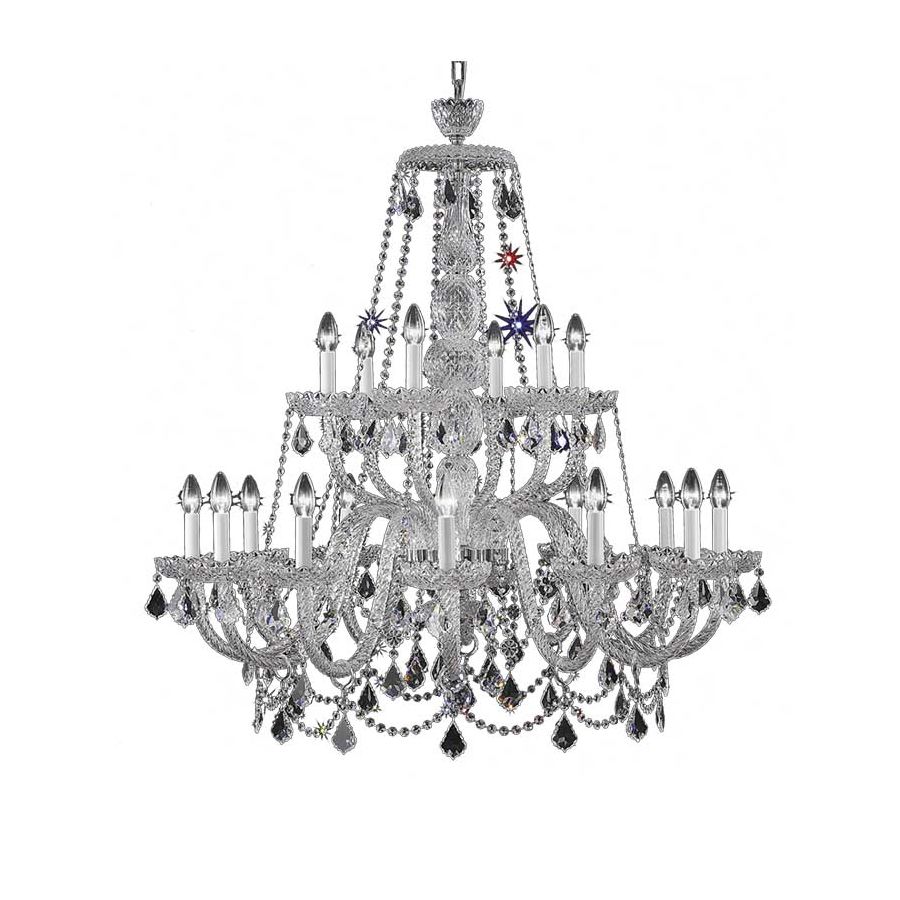 Chandelier, Chrome finish, Transparent glass, SW®E Transparent pendants, 18 lights (cm.: 200 x 110 x 110 / inch.: 78.74" x 43.31" x 43.31")
