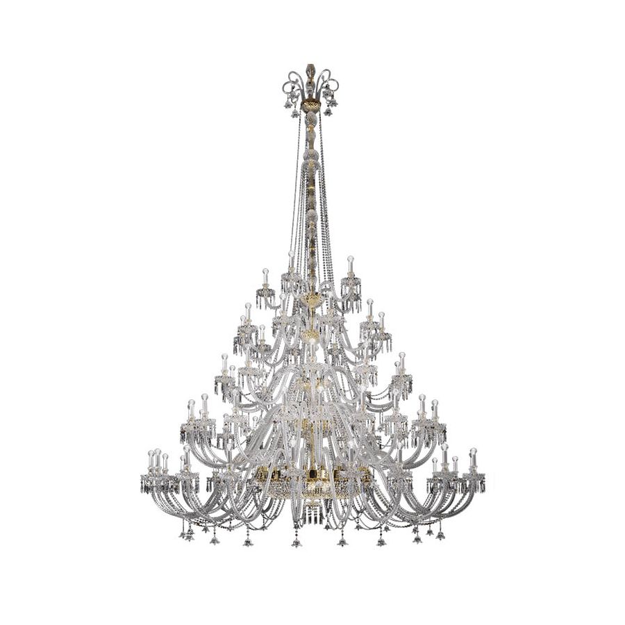 Chandelier, classic style, Shiny Gold finish, Transparent glass, SW®E Transparent pendants