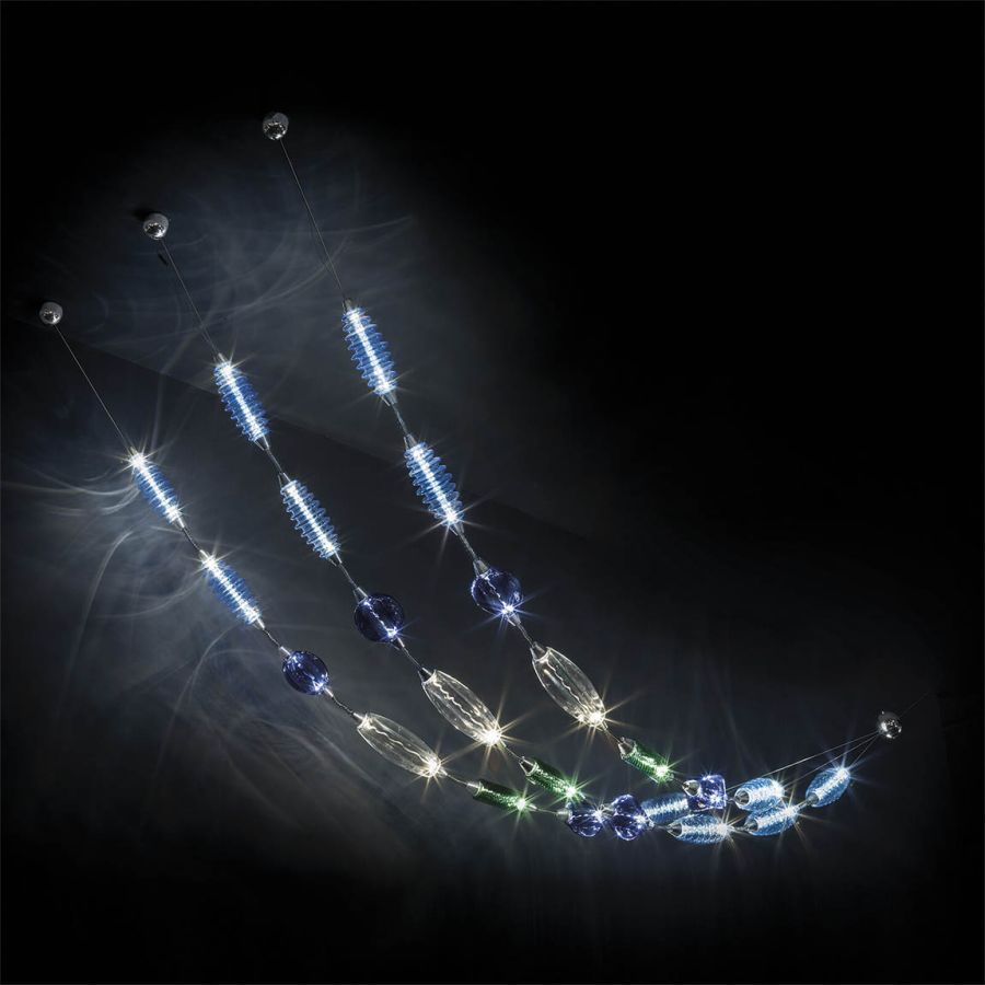 Suspension led lamp / Colored (diamond, emerald and sapphire) glass diffuser