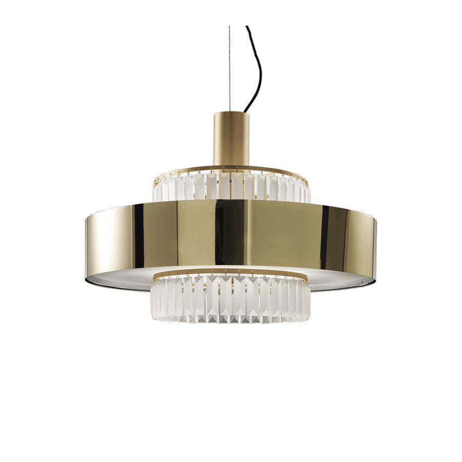 Suspension lamp / Satin Gold finish / Gold metallic foil lampshade