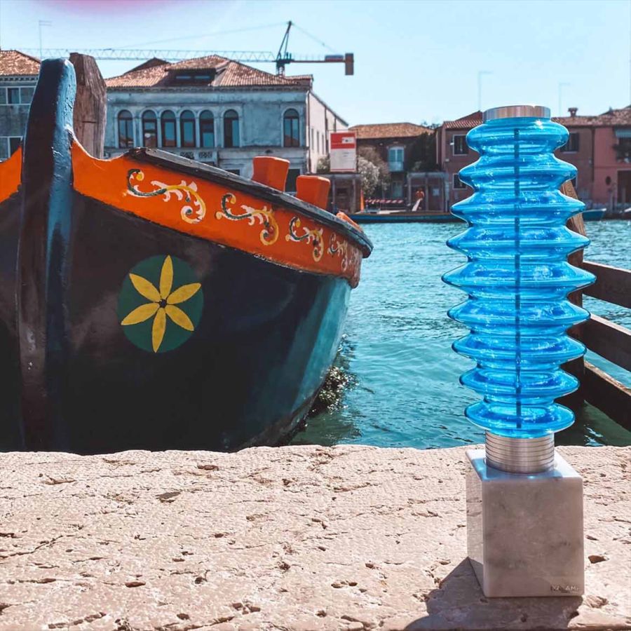 Table led lamp / White marble base / Sapphire glass diffuser