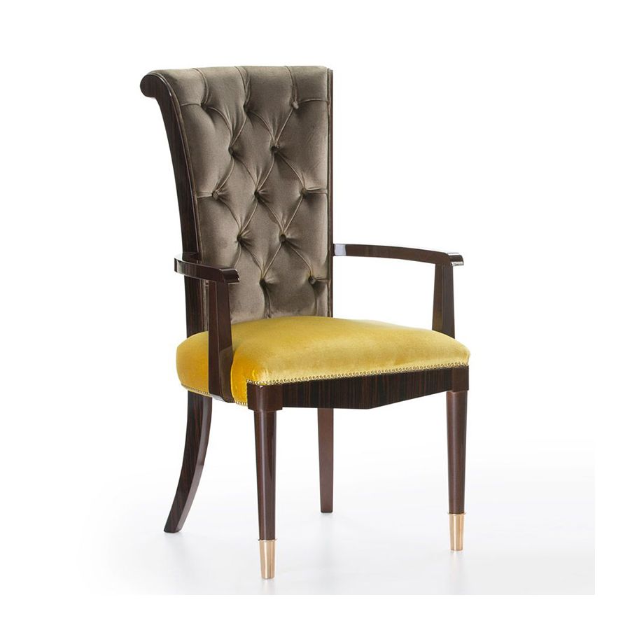 Dining chair with arms / Grey and Yellow upholstery