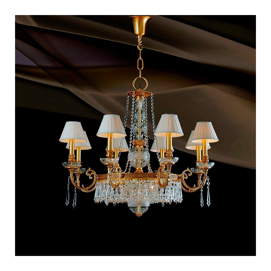 French Gold Finish / With beige pleated lamp shades