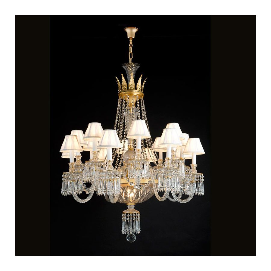 Antique Gold Plated finish / With White Pleated lamp shades