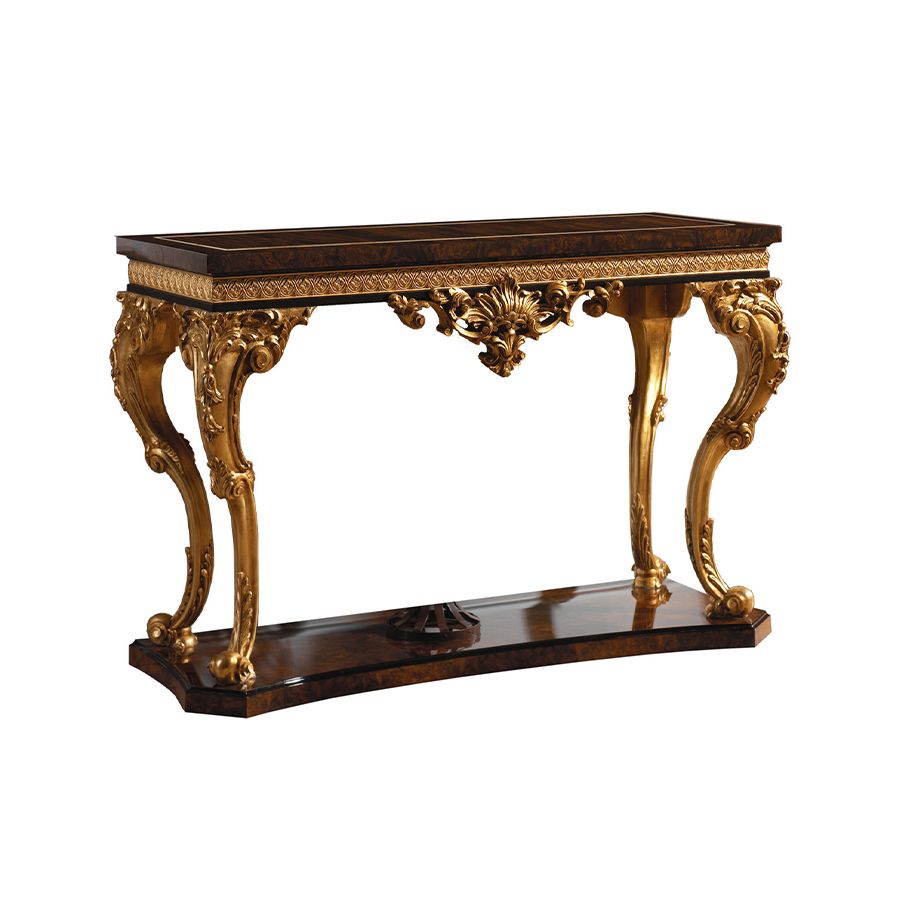 Console table / Walnut, Old Gold Leaf wood / Antique Gold Plated finish