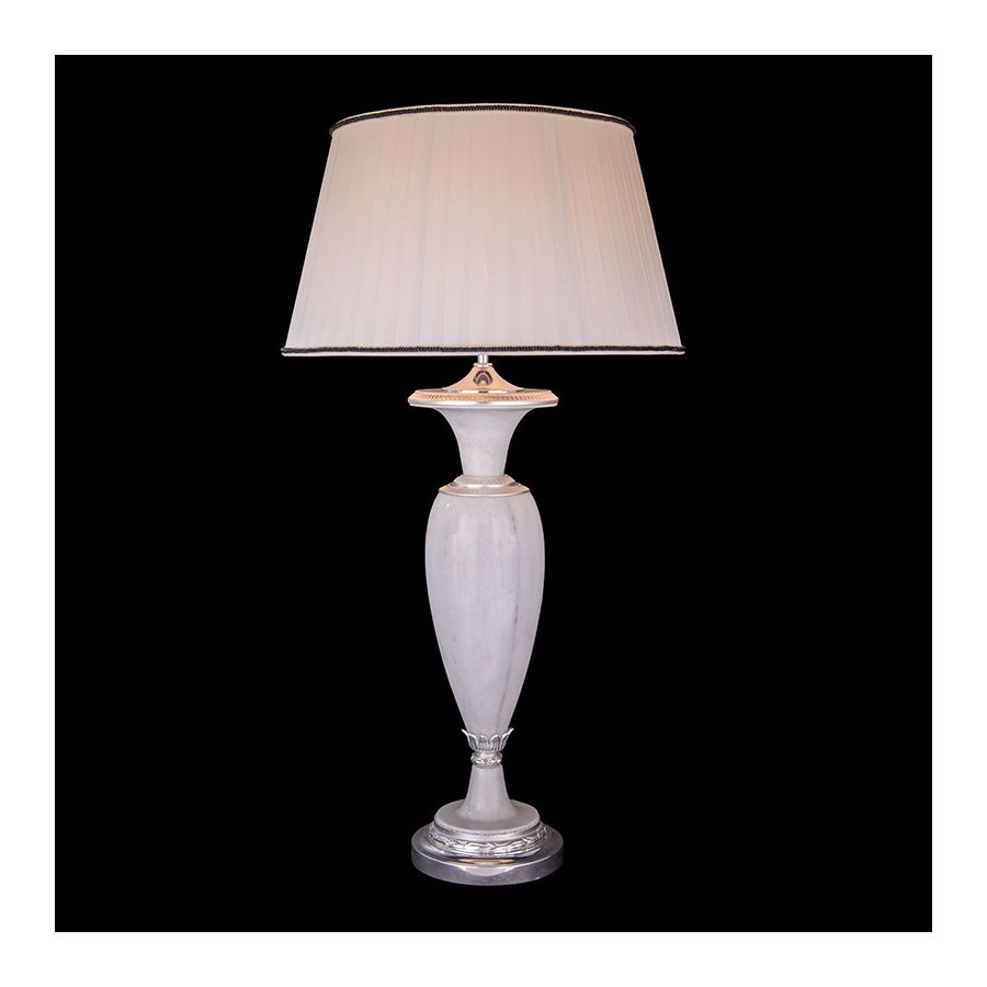 Antique Silver Plated finish / White Marble leg / With White Pleated lamp shade