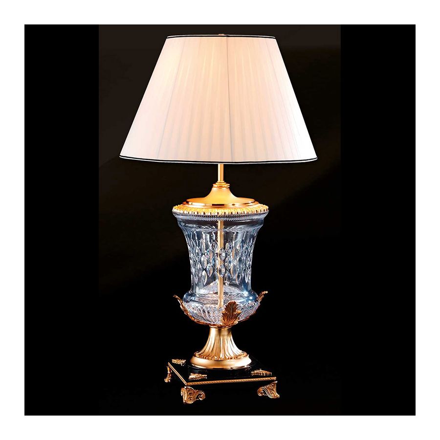 Antique Gold Plated Finish / With white pleated lamp shade