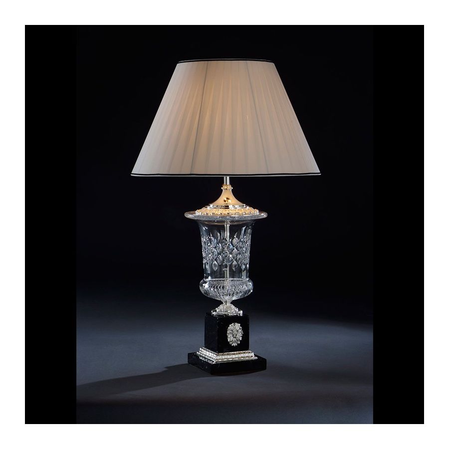 Polished Silver Finish / With white pleated lamp shade