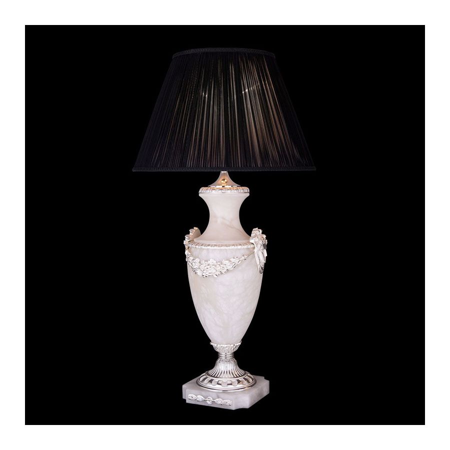 Antique Silver Plated finish / With Black Pleated lamp shade