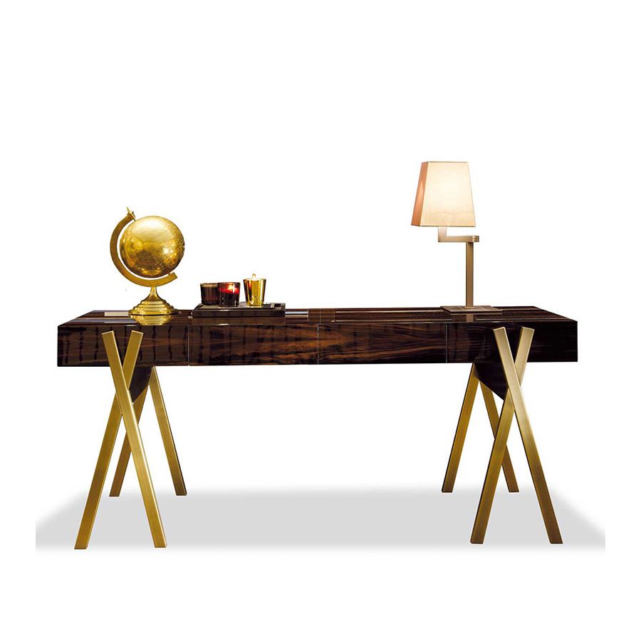 Finish Gloss Brass Plated, Top  Gloss Makassar Ebony
cm.: 78 x 182 x 70 / inch.: 30.7" x 71.65" x 27.5"