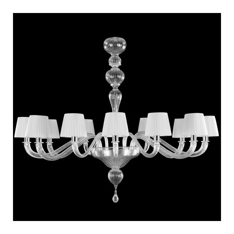 Nickel Finish / Clear Glass / White Lampshades