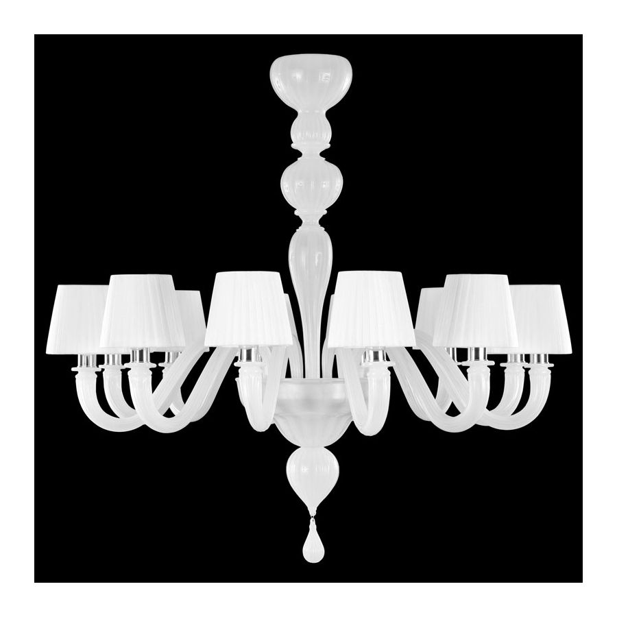 Nickel Finish / White Silk Glass / White Lampshades / 12 lights