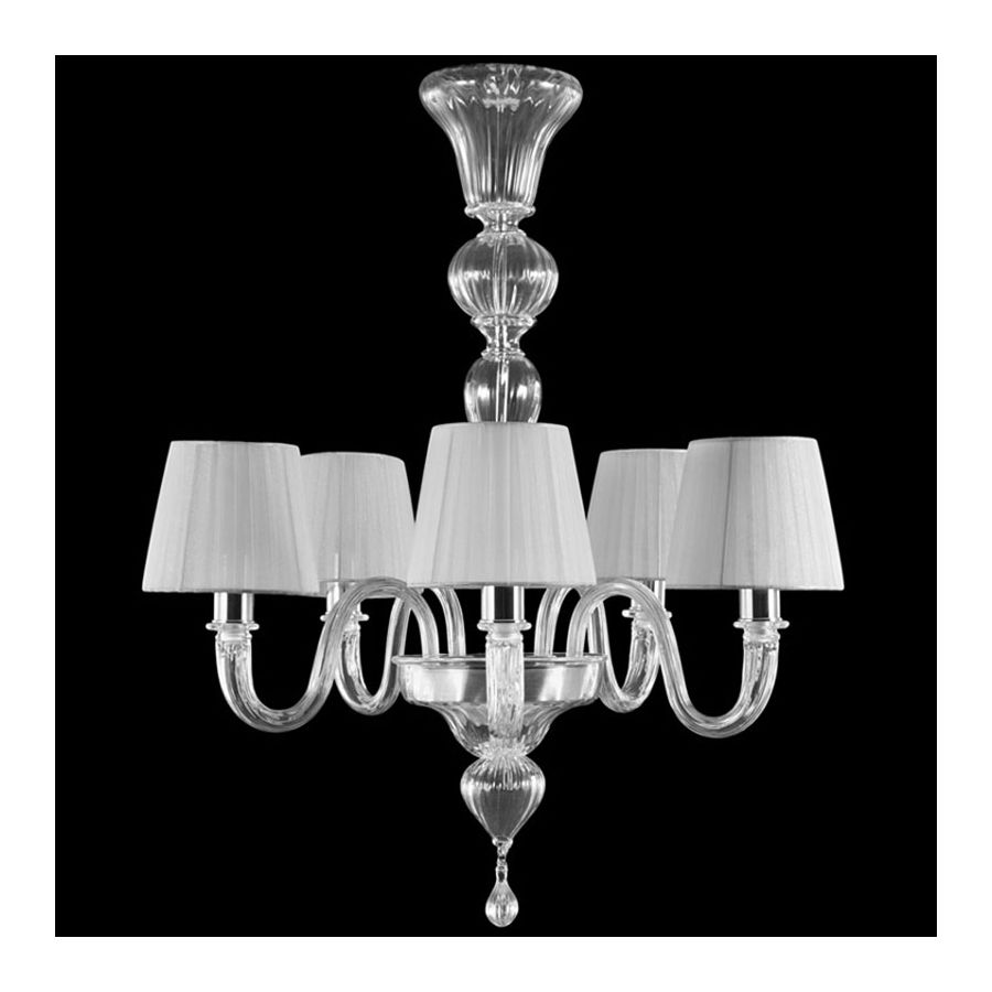 Nickel Finish / Clear Glass / Light Gray Lampshades / 5 lights (cm.: 70 x 60 x 60 / inch.: 27.6" x 23.6" x 23.6")