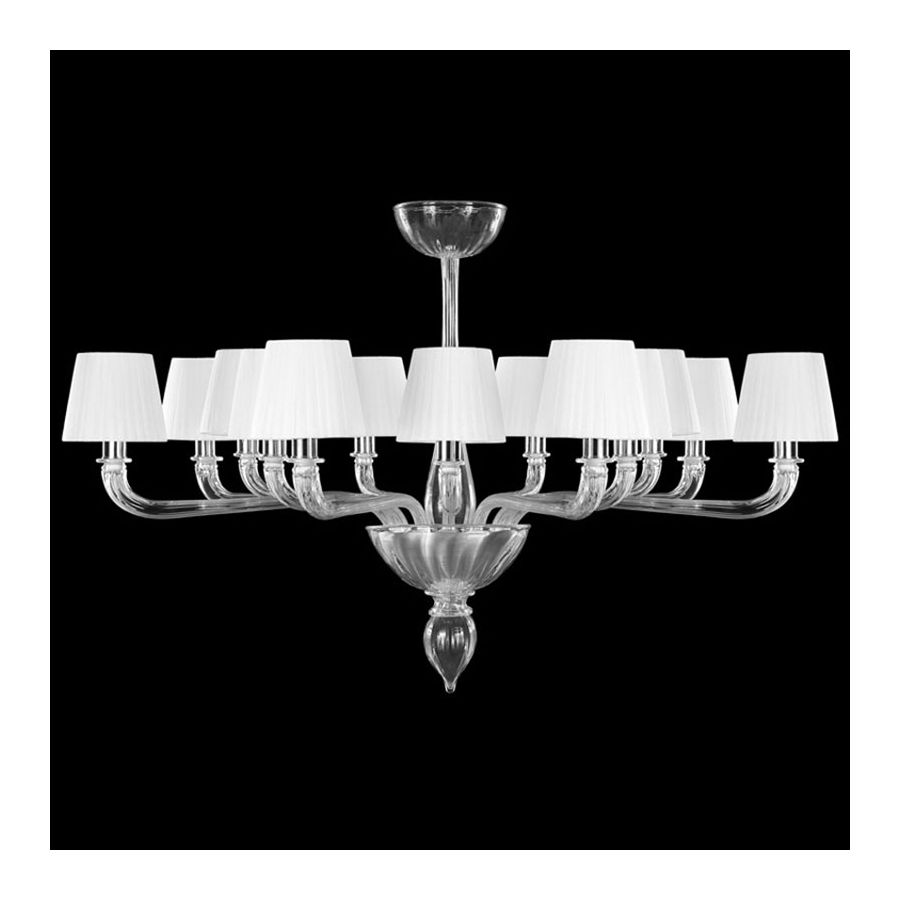 Nickel Finish / Clear Glass / White Lampshades / 14 lights (cm.: 70 x 100 x 100 / inch.: 27.55" x 39.37" x 39.37")