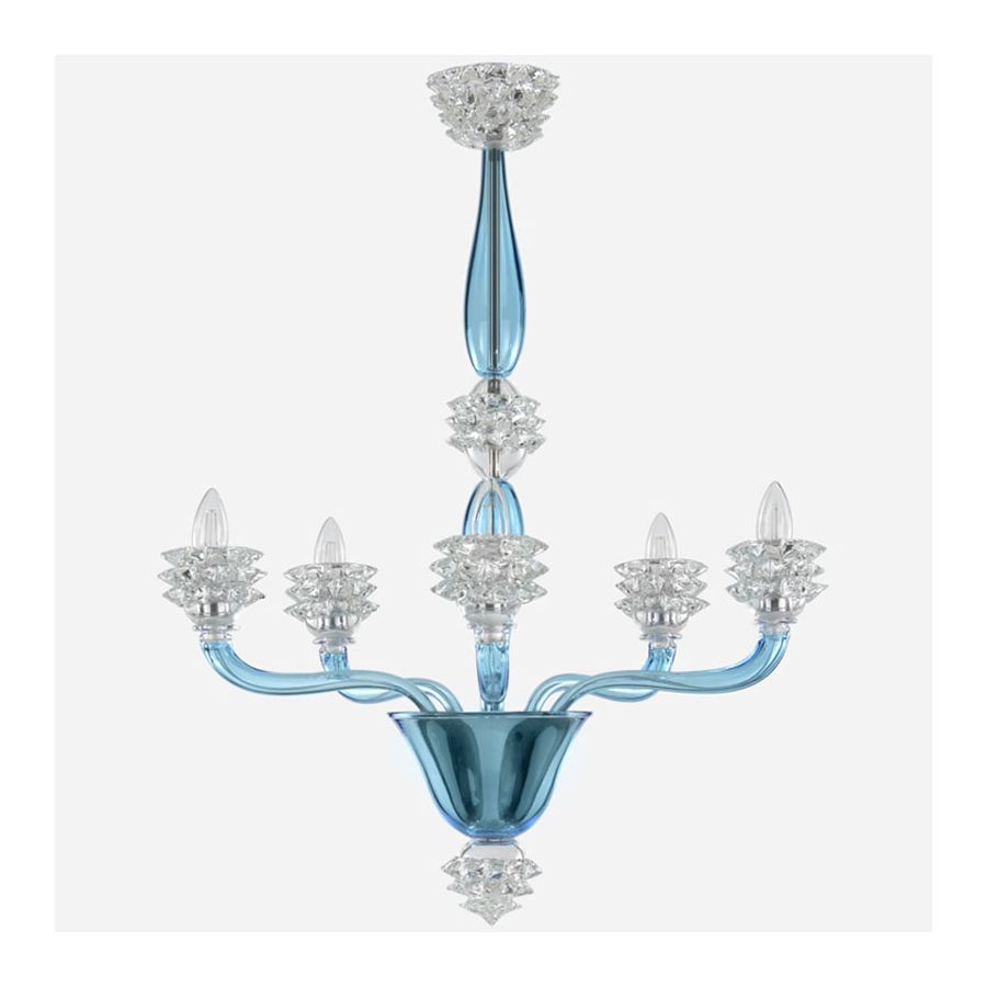 Sky blue with Clear Glass / 5 lights (cm.: 85 x 70 x 70 / inch.: 33.46" x 27.55" x 27.55")