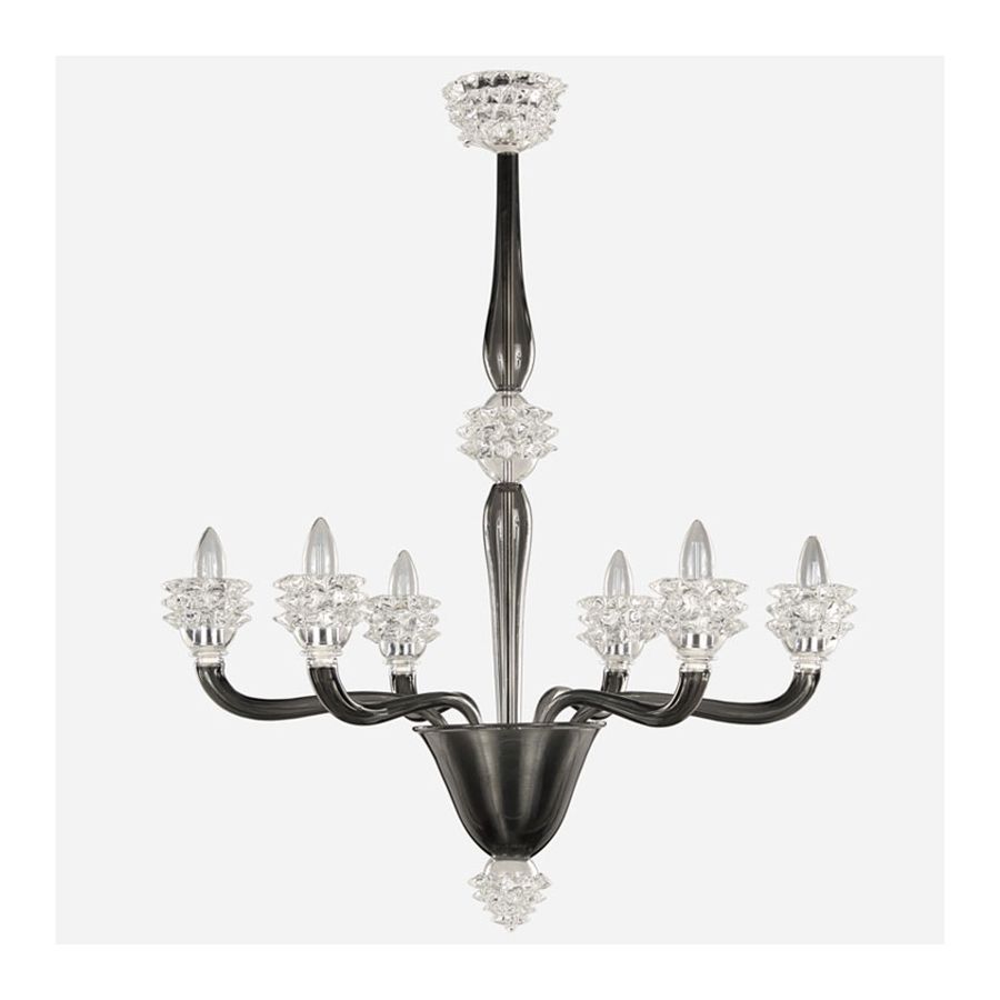 Graphite with Clear Glass / 6 lights (cm.: 90 x 75 x 75 / inch.: 35.43" x 29.52" x 29.52")