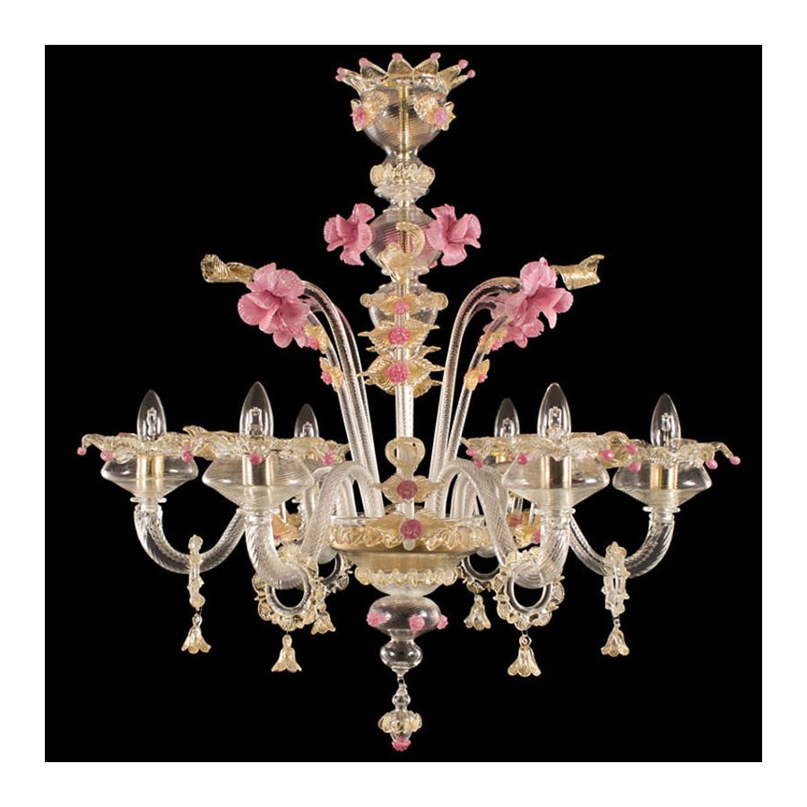 Clear, Gold, Rose and Vitreous paste Glass / 6 lights (cm.: 80 x 75 x 75 / inch.: 31.49" x 29.52" x 29.52")