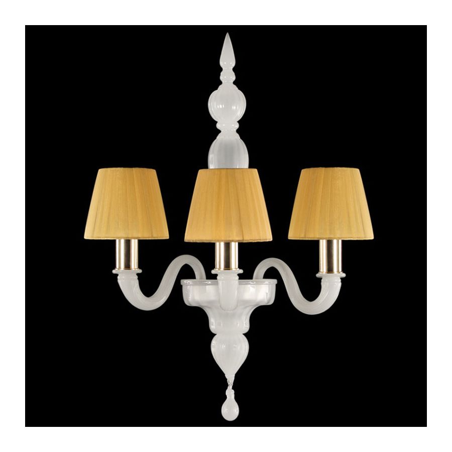 Gold Finish / White Silk Glass / Amber Lampshades