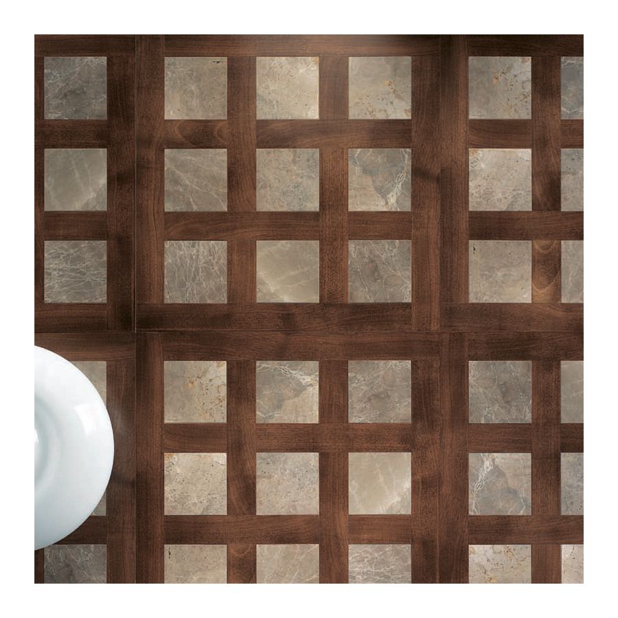 Wood Finish: Walnut; Marble Finish: Grey