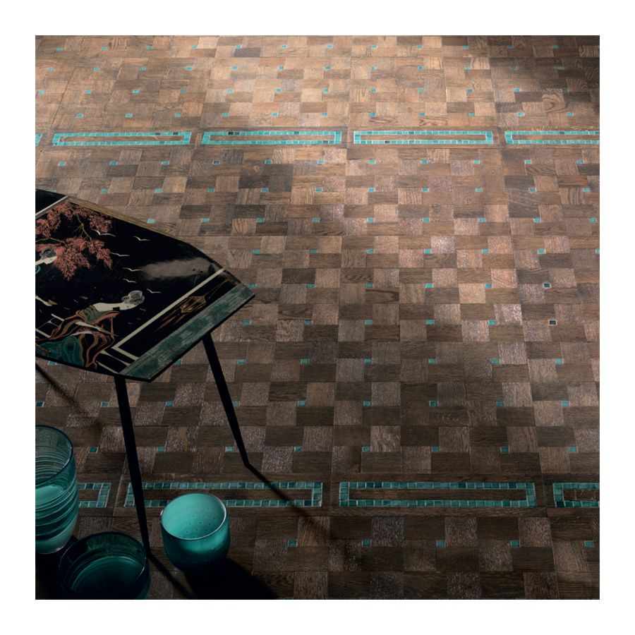 Wood Finish: Oak Grey; Mosaic Finish: Turquoise