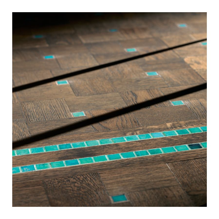 Wood Finish: Oak Grey; Mosaic Finish: Turquoise