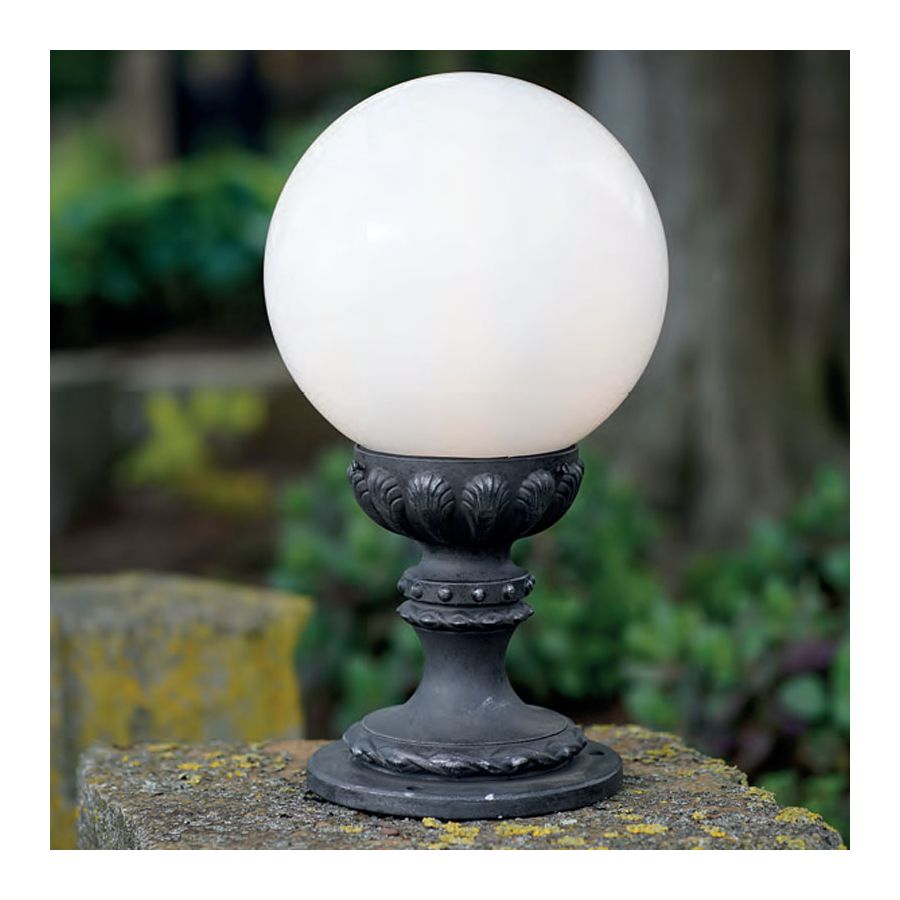 Outdoor pedestal lamp, water-resistant, made of wrought iron, Iron nature finish
