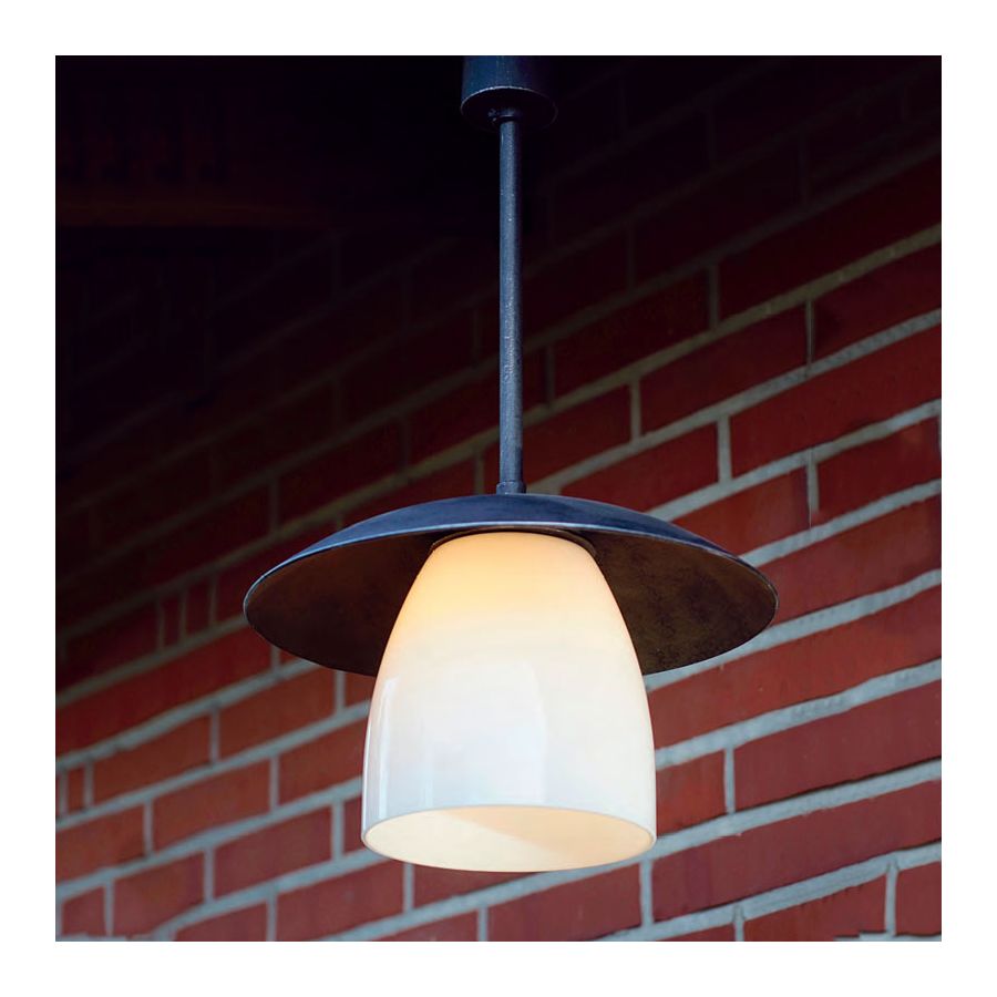 Outdoor suspension lamp, handcrafted, made of metal and glass, Iron nature finish