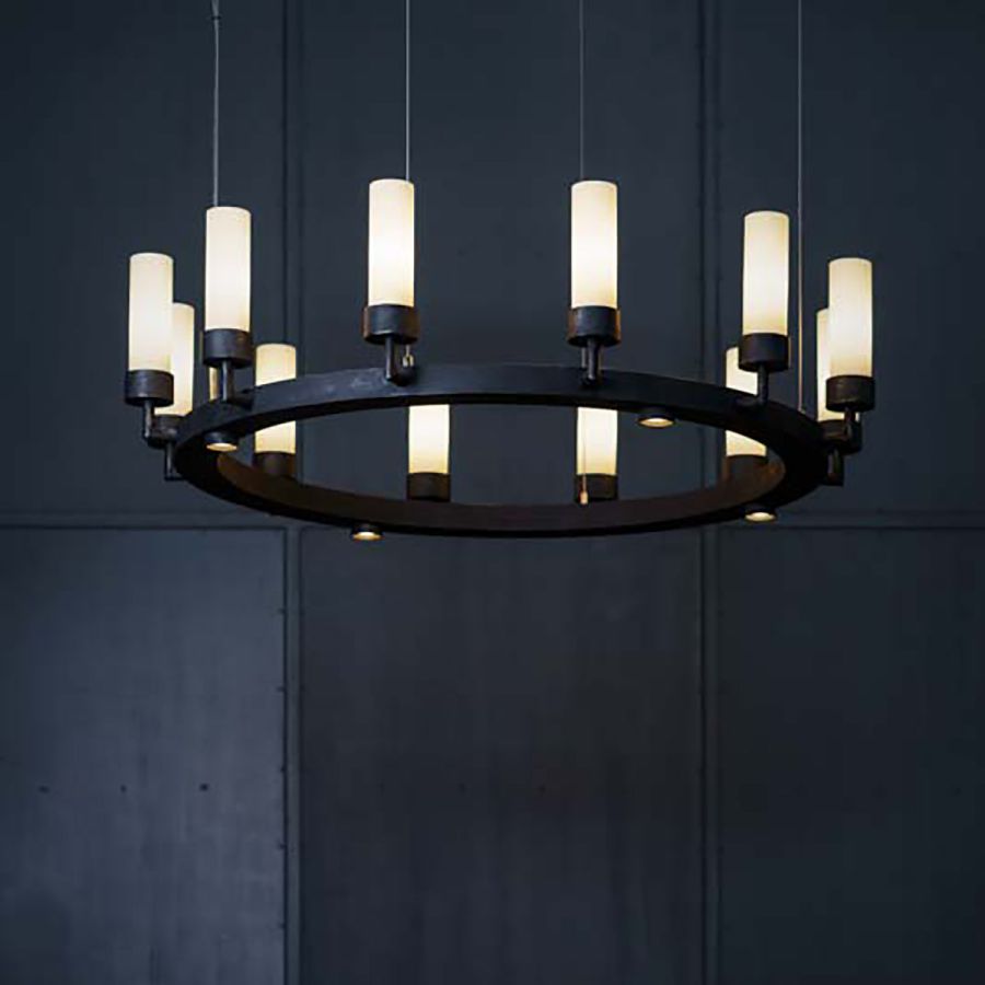 Pendant Chandelier / Iron nature finish / 12 lights (cm.: max 186.3 (H1/36.3 + H2/150) x 140 x 140)