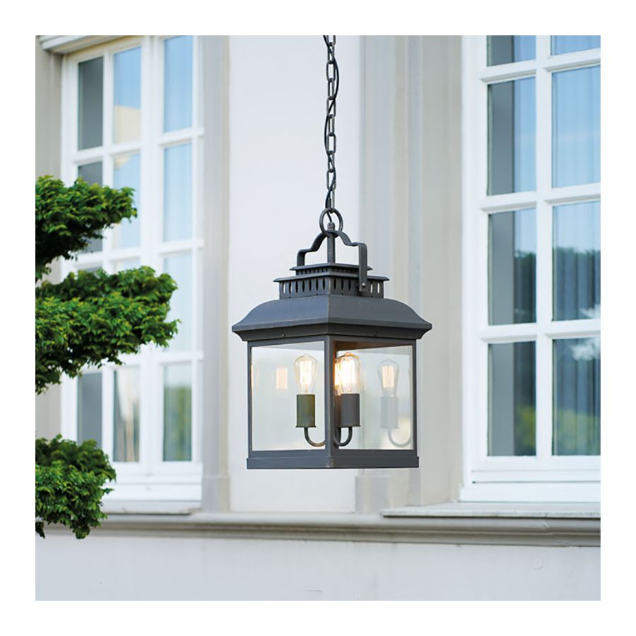 Outdoor suspension lamp / Old bronze finish / Clear glass / 3 lights
