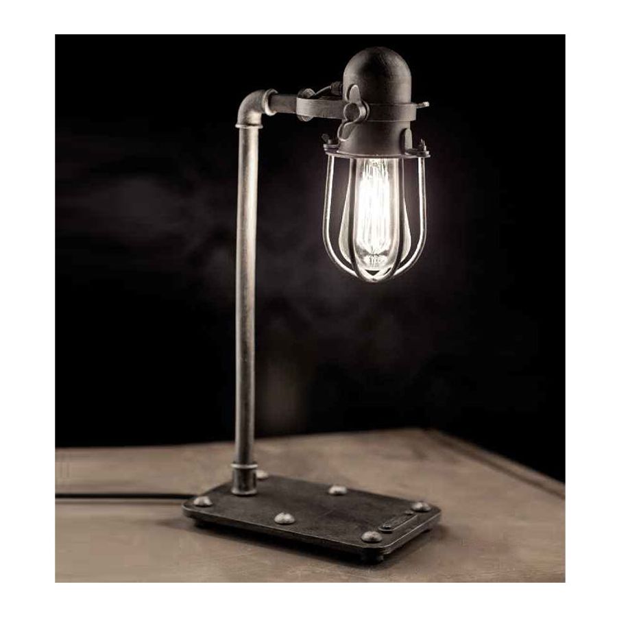 Table lamp in the Industrial style, handcrafted of hard steel, Iron nature finish
