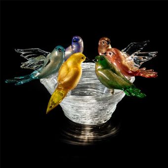 Italian Luxury Lighting / Animal Sculptures / Multicolor Aviary in Murano Glass 6014 2 COL