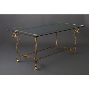 Wrought Iron Dining Table with Glass Top HF2030TA Papiro by Officina Ciani