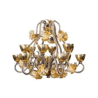 Mechini / Chandeliers / Murano Glass and Clear Pearl Banding L281/14