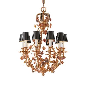 Mariner / Spectacular French Bronze Chandelier with Porcelain Flowers / 19112