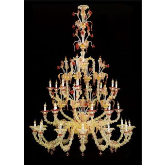 Italian Luxury Lighting / Chandeliers / Venetian Glass Gold And Red 20-Light V6003 020