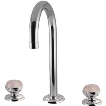 Bronces Mestre / Waschtisch-Armaturen / Drei-Loch-Becken mit rosa Quarzstein besetzt 072201.QTP.50