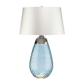 Elstead Lighting / Portable & Desk Lamps / Lena 2 Light Large Blue Table Lamp with Off-white Shade - Blue-tinted Glass / Off-White Shade