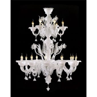 Italian Luxury Lighting / Chandeliers / Venetian Glass White 18-Light V7413 008