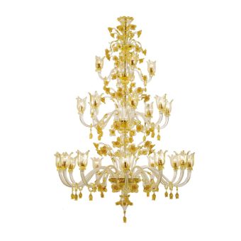 Italian Luxury Lighting / Chandeliers / Venetian Glass Gold and White 24-Light V7932 024