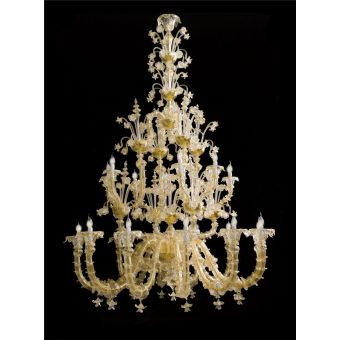 Italian Luxury Lighting / Chandeliers / Venetian Glass Gold and White 20-Light V8007 020