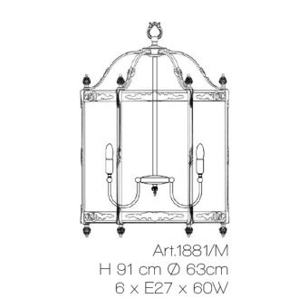 Il Paralume Marina / Pendant Lamp In Brass & Clear Glass 1881/M / IL-1881/M