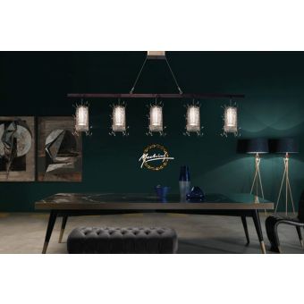 Mechini / Chandeliers / Clear Bohemian Crystal and Lamp Shades L-Grid/5 Line