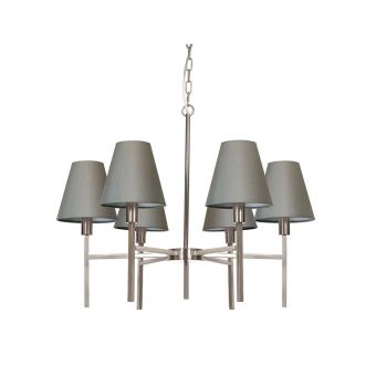 Elstead Lighting / Chandeliers / Lucerne 6 Brushed Nickel & Grey Shades