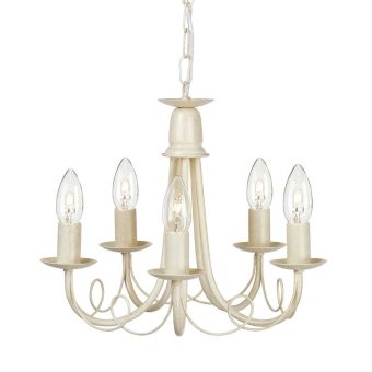 Elstead Lighting / Chandeliers / Minster 5 Ivory & Gold Patina