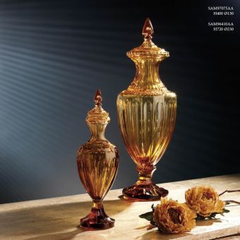 Italian Luxury Lighting / Vases / 2 Vases Crystal Amber 72 cm and 40 cm SAM96410AA