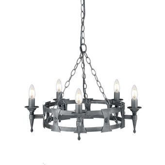 Elstead Lighting / Chandeliers / Saxon 5 Black & Silver Patina