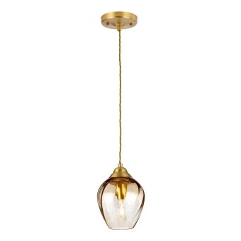 Elstead Lighting / Pendant Lights / Tiber Brushed Brass & Amber Glass