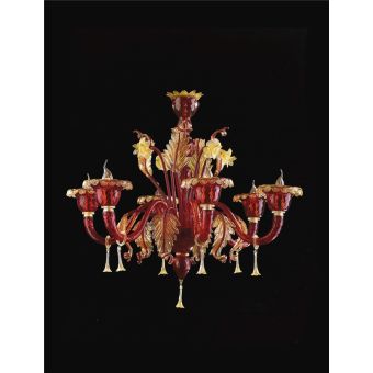 Italian Luxury Lighting / Chandeliers / Venetian Glass Red And Gold 6-Light V7991 006
