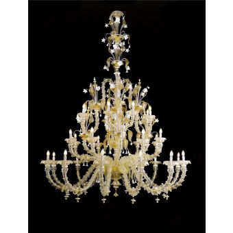 Italian Luxury Lighting / Chandeliers / Venetian Glass White And Gold 28-Light V8045 028