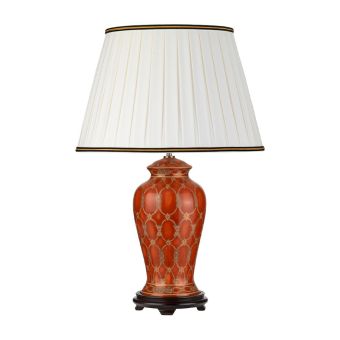 Elstead Lighting / Portable & Desk Lamps / Datai 1 Light Table Lamp - Terracotta and Gold with Ivory with Black and Gold trim Shade